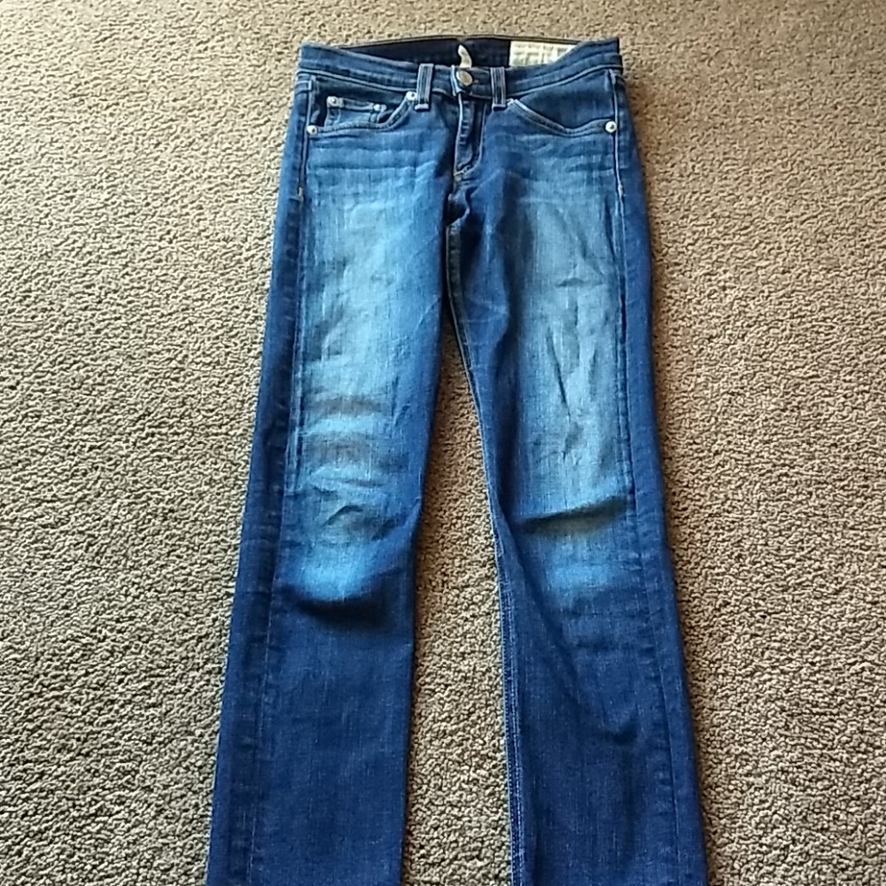 rag & bone Women’s High Rise Skinny Jeans Size 24 Stretchy Denim Solid Blue‎